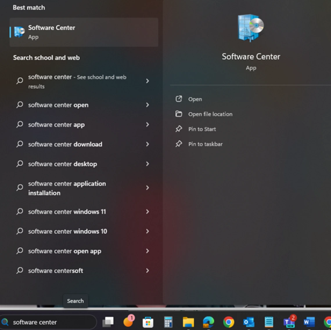 Screenshot of Software Center APP on Windows 11