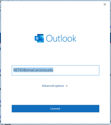 OutLook Screenshot - prompted for an email address
