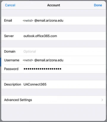 OutLook Screenshot - iPhone/iPad Settings